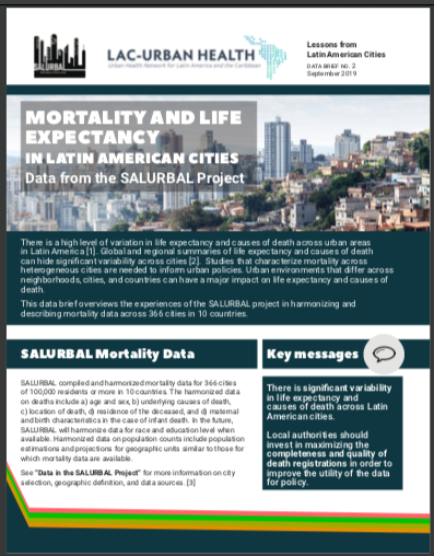 Cover page of the SALURBAL mortality and life expectancy data brief 